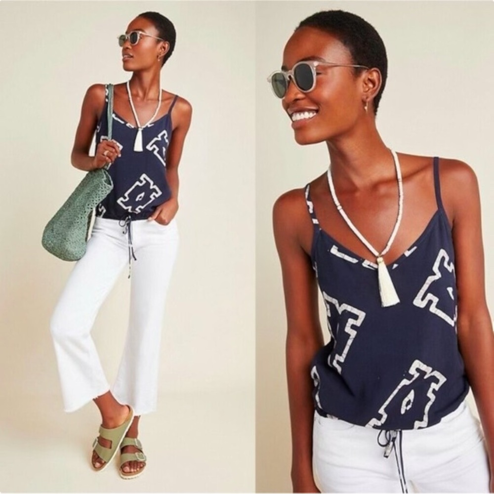 The Odells Anthropologie Thora Cami Top - Navy Blue Printed Sleeveless Top sz M